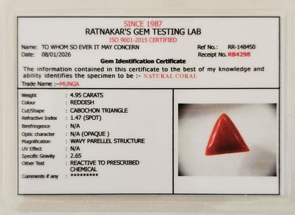 Red Coral Moonga 4.95 Carats Gemstone Certificate – Certified Natural Moonga Stone | Ramaya Tatva
