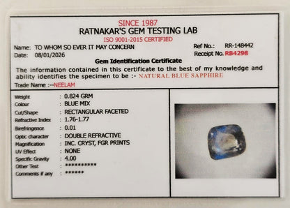 Blue Sapphire Neelam 4.12 Carats Gemstone Certificate – Certified Natural Neelam Stone | Ramaya Tatva
