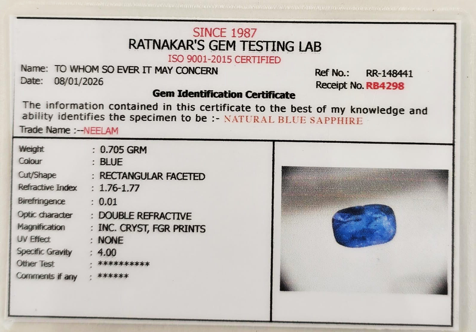 Lab certified blue sapphire gemstone with authenticity report

ISO certified natural Neelam stone lab verification

Certified Shani gemstone blue sapphire documentation