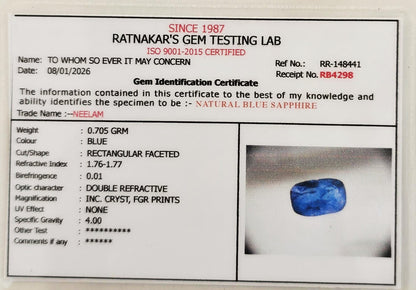 Lab certified blue sapphire gemstone with authenticity report

ISO certified natural Neelam stone lab verification

Certified Shani gemstone blue sapphire documentation