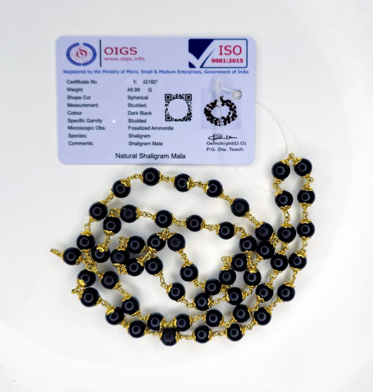 Shaligram Stone Round Beads Mala In Capping (54+1 Beads)