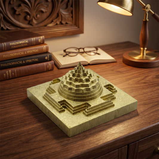 Premium Meru Shri Yantra Gold Plated – Front View with CNC Cutting
