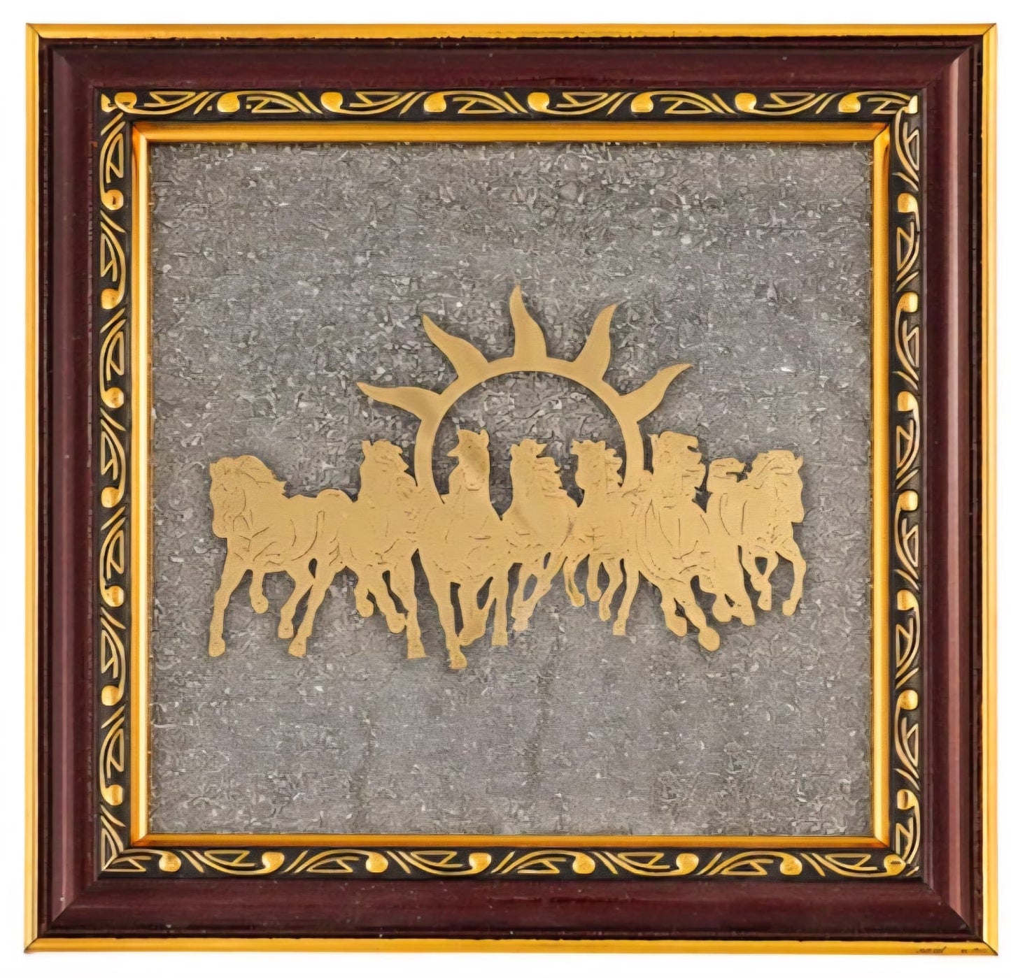 7 Running Horses Vastu Painting Close-Up – Seven Horses with Rising Sun Wall Art Detail | Ramaya Tatva
