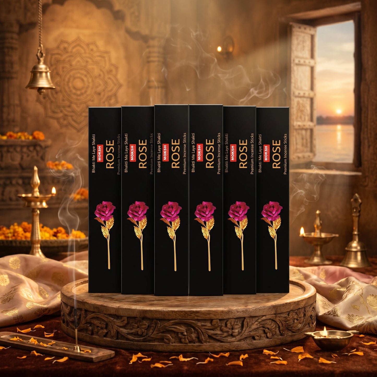 Moksh Rose Incense Sticks Pack of 6 | Long Lasting Floral Agarbatti