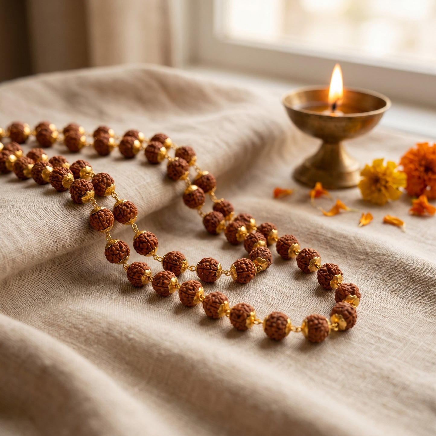5 Mukhi Rudraksha Mala in Designer Cap