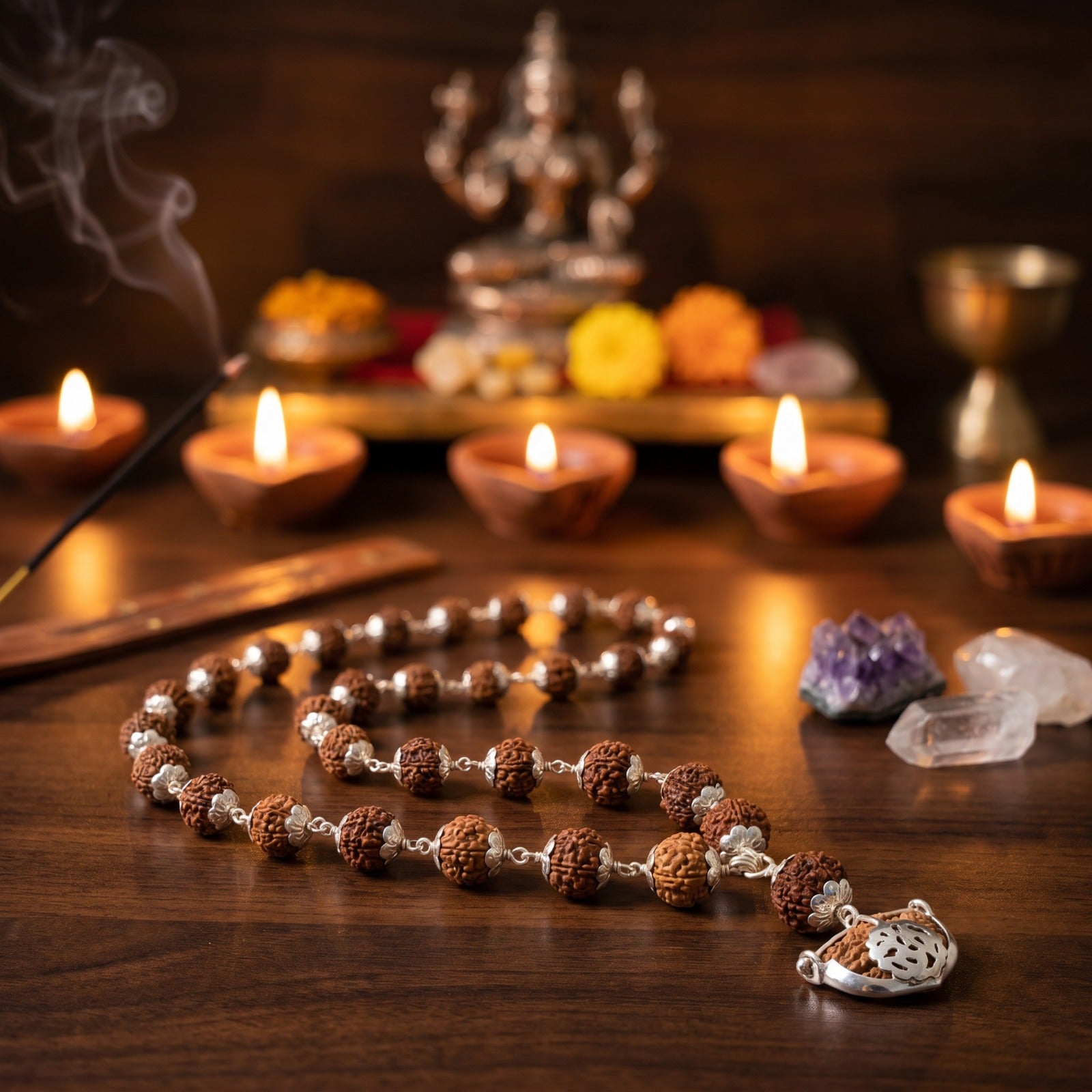 1 Mukhi to 14 Mukhi Rudraksha Siddha Mala Silver Cap – Ramaya Tatva