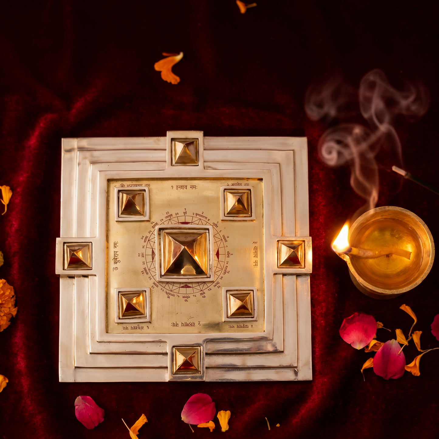 Vastu Purush Pyramid Yantra Close-Up – Energised Copper Pyramid for Home Vastu | Ramaya Tatva
