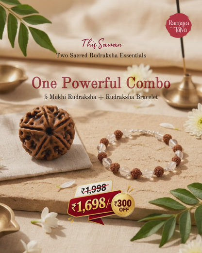 5 Mukhi Rudraksha & Crystal Rudraksha Bracelet | Sawan Special Combo