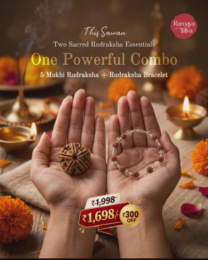 5 Mukhi Rudraksha & Crystal Rudraksha Bracelet | Sawan Special Combo